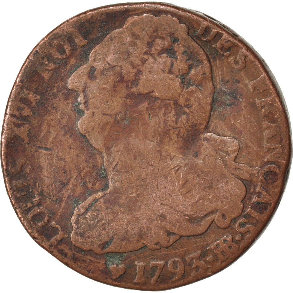 Frankrijk, 2 Sols, 2 sols français, 1793, Strasbourg, Bronzen, FR, Gadoury:24