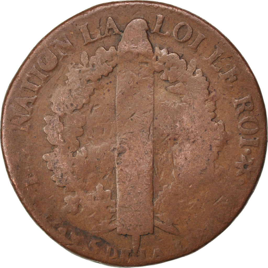 Frankrijk, 2 Sols, 2 sols français, 1793, Strasbourg, Bronzen, FR, Gadoury:24