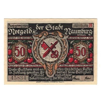 Banknote, Germany, Naumburg a.S. Stadt, 50 Pfennig, personnage 7, 1920