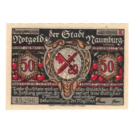 Banknote, Germany, Naumburg a.S. Stadt, 50 Pfennig, personnage 9, 1920