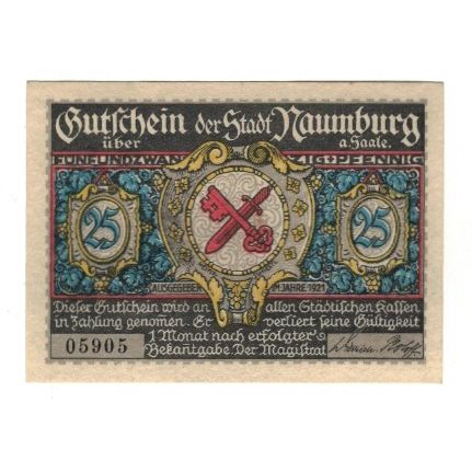 Billet, Allemagne, Naumburg a.S. Stadt, 25 Pfennig, Batiment, 1921, SUP