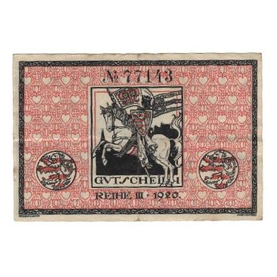 Banknote, Germany, Marburg Stadt, 50 Pfennig, cavalier 1, 1920, EF(40-45)