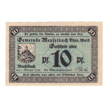 Banknote, Germany, Meuselbach Gemeinde, 10 Pfennig, Texte, 1920, 1920-10-01