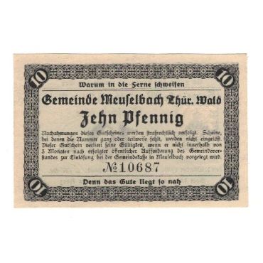 Banknote, Germany, Meuselbach Gemeinde, 10 Pfennig, Texte, 1920, 1920-10-01