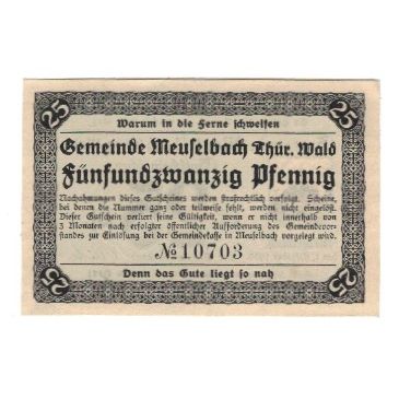Banknote, Germany, Meuselbach Gemeinde, 25 Pfennig, Texte, 1920, 1920-10-01
