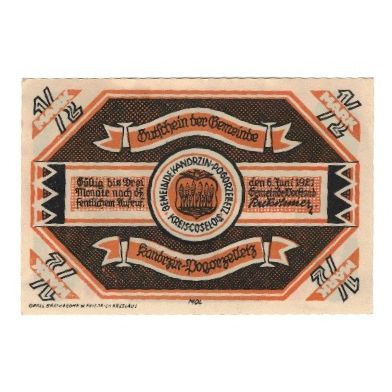 Banknote, Germany, Kandrzin-Pogorzelletz Gemeinde, 1/2 Mark, paysage, 1922
