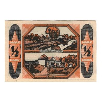 Banknote, Germany, Kandrzin-Pogorzelletz Gemeinde, 1/2 Mark, paysage, 1922