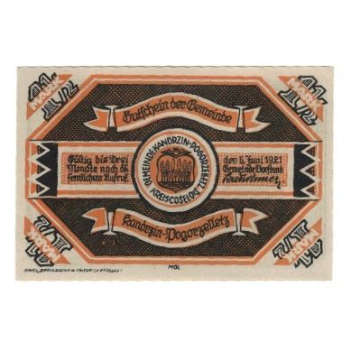 Billet, Allemagne, Kandrzin-Pogorzelletz Gemeinde, 1.5 Mark, pont, 1922, SUP