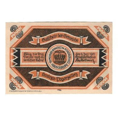 Banknote, Germany, Kandrzin-Pogorzelletz Gemeinde, 3 Mark, Eglise, 1922