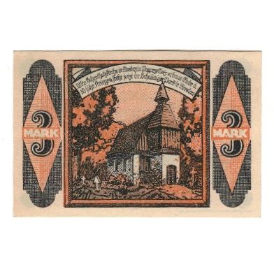 Banknote, Germany, Kandrzin-Pogorzelletz Gemeinde, 3 Mark, Eglise, 1922