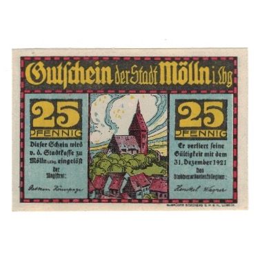 Banknote, Germany, Mölln Stadt, 25 Pfennig, personnage, 1921, 1921-12-31