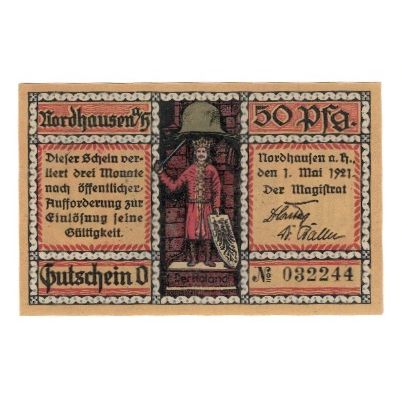 Banknote, Germany, Nordhausen Stadt, 50 Pfennig, Batiment, 1921, 1921-05-01