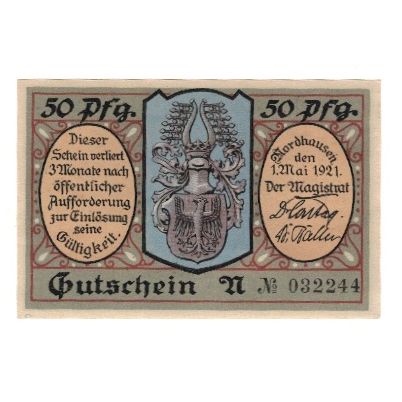 Billete, Alemania, Nordhausen Stadt, 50 Pfennig, personnage, 1921, 1921-05-01