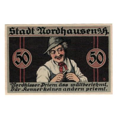 Billete, Alemania, Nordhausen Stadt, 50 Pfennig, personnage, 1921, 1921-05-01