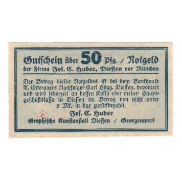 Banknote, Germany, Diessen-St. Georgen Jos. C. Huber, 50 Pfennig, Texte