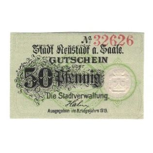 Banknote, Germany, Neustadt a. Saale Stadt, 50 Pfennig, Batiment, 1919