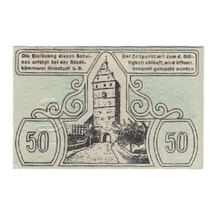 Banknote, Germany, Neustadt a. Saale Stadt, 50 Pfennig, Batiment, 1919