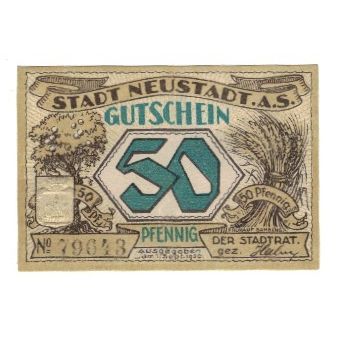 Banknote, Germany, Neustadt a. Saale Stadt, 50 Pfennig, paysage, 1920