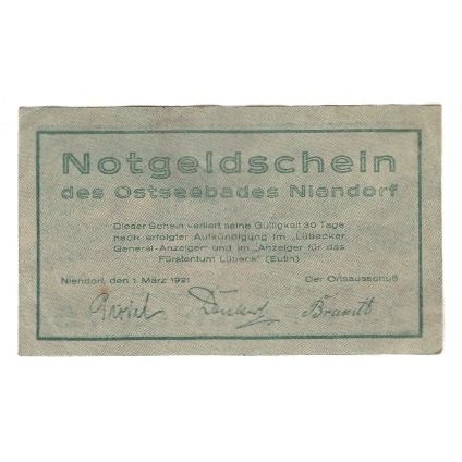 Banknote, Germany, Niendorf Gemeinde, 75 Pfennig, paysage, 1921, 1921-03-01