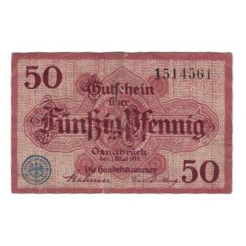 Banknote, Germany, Osnabrück Handelskammer, 50 Pfennig, Texte, 1917