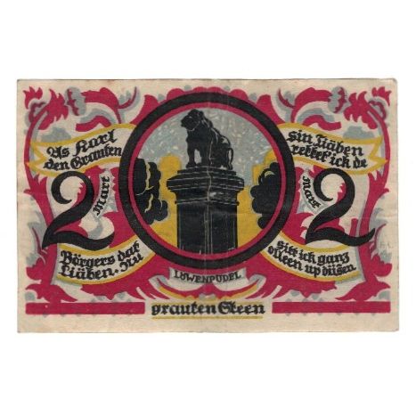Banknote, Germany, Osnabrück Stadt, 2 Mark, statue, 1921, EF(40-45)