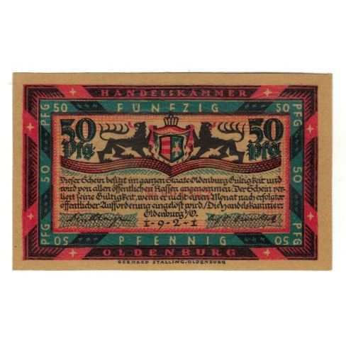 Banknote, Germany, Oldenburg i.O. Handelskammer, 50 Pfennig, chevaux, 1921