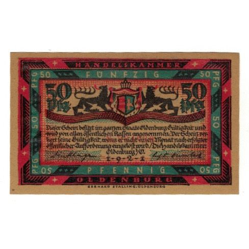 Banknote, Germany, Oldenburg i.O. Handelskammer, 50 Pfennig, tempête, 1921