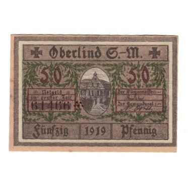 Banknote, Germany, Oberlind Gemeinde, 50 Pfennig, Batiment, 1919, AU(55-58)
