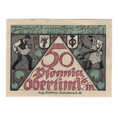 Banknote, Germany, Oberlind Gemeinde, 50 Pfennig, personnage, 1920, AU(55-58)