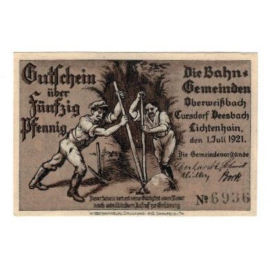 Banknote, Germany, Oberweißbach, Cursdorf Deesbach und Lichtenhain Gemeinden