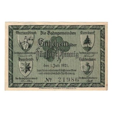 Banknote, Germany, Oberweißbach, Cursdorf Deesbach und Lichtenhain Gemeinden