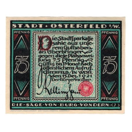 Billet, Allemagne, Osterfeld Stadt, 75 Pfennig, personnage, 1921, 1921-12-15