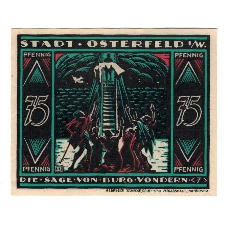 Billet, Allemagne, Osterfeld Stadt, 75 Pfennig, personnage, 1921, 1921-12-15
