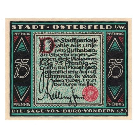 Banknote, Germany, Osterfeld Stadt, 75 Pfennig, personnage 1, 1921, 1921-12-15