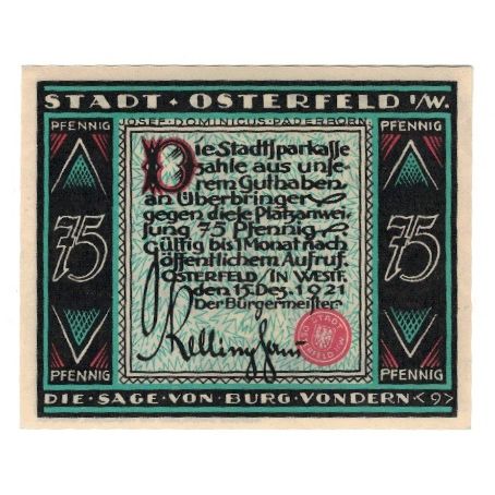Banknote, Germany, Osterfeld Stadt, 75 Pfennig, personnage 2, 1921, 1921-12-15