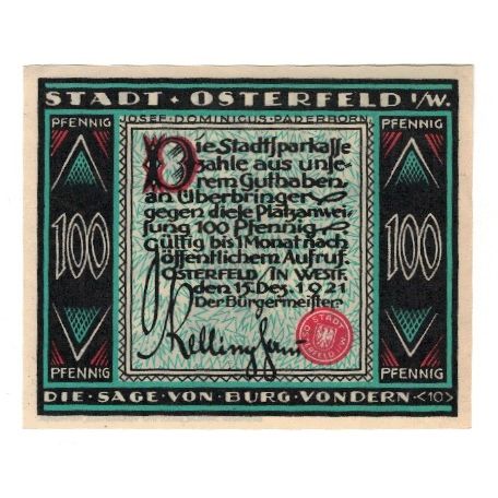 Banknote, Germany, Osterfeld Stadt, 100 Pfennig, personnage, 1921, 1921-12-15