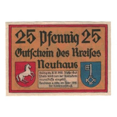 Banknote, Germany, Neuhaus a. Oste Kreis, 25 Pfennig, Maison, 1922, 1922-12-31