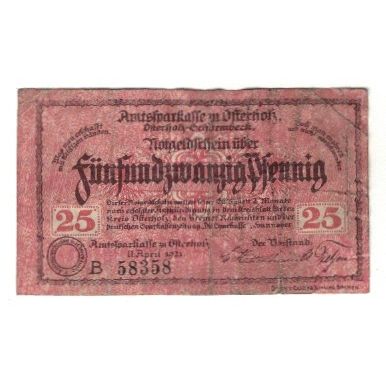 Banknote, Germany, Osterholz Amtssparkasse, 25 Pfennig, Palais de Justice, 1921