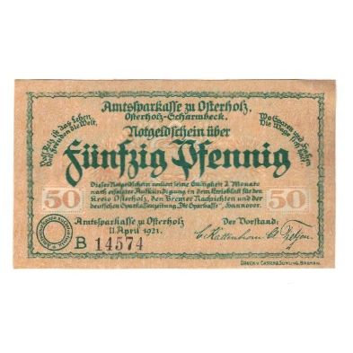 Banknote, Germany, Osterholz Amtssparkasse, 50 Pfennig, Palais de Justice, 1921