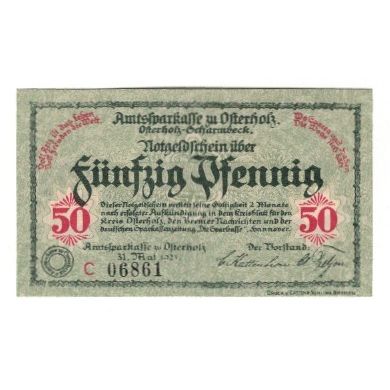 Banknote, Germany, Osterholz Amtssparkasse, 50 Pfennig, Palais de Justice, 1921
