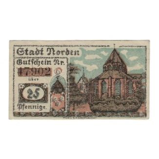 Banknote, Germany, Norden Stadt, 25 Pfennig, Texte, 1920, 1920-07-20, AU(55-58)