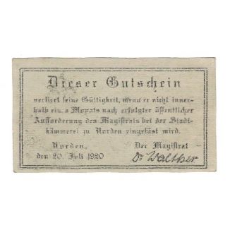 Banknote, Germany, Norden Stadt, 25 Pfennig, Texte, 1920, 1920-07-20, AU(55-58)