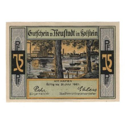 Banknote, Germany, Neustadt i. Holstein Stadt, 75 Pfennig, Bateaux, 1921