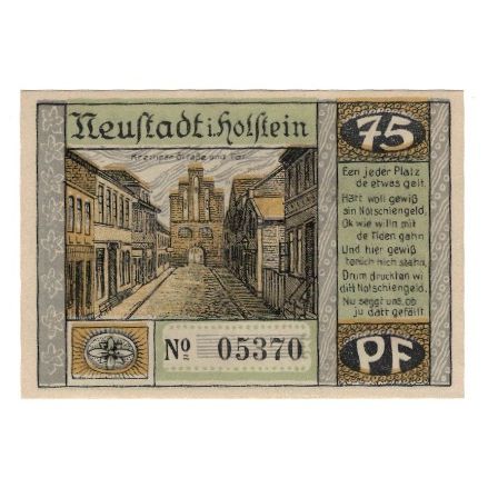 Banknote, Germany, Neustadt i. Holstein Stadt, 75 Pfennig, Incendie, 1921