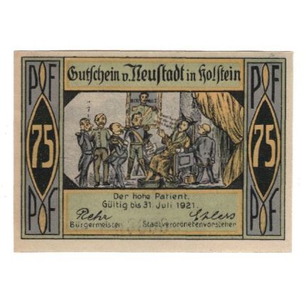 Banknote, Germany, Neustadt i. Holstein Stadt, 75 Pfennig, personnage, 1921