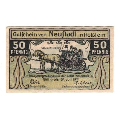 Billet, Allemagne, Neustadt i. Holstein Stadt, 50 Pfennig, personnage 2, 1921