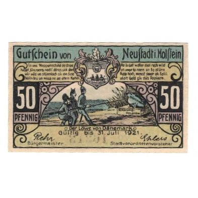 Banknote, Germany, Neustadt i. Holstein Stadt, 50 Pfennig, personnage 3, 1921