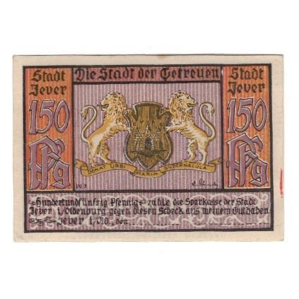 Banknote, Germany, Jever Sparkasse der Stadt, 150 Pfennig, Batiment, 1922