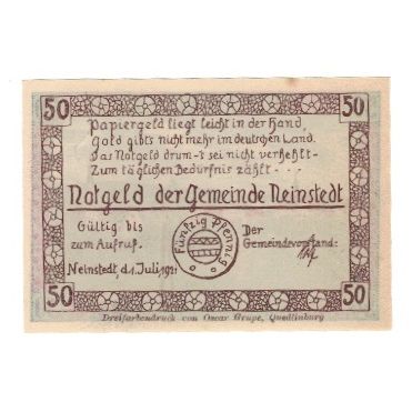 Banknote, Germany, Neinstedt a. Harz Gemeinde, 50 Pfennig, paysage, 1921