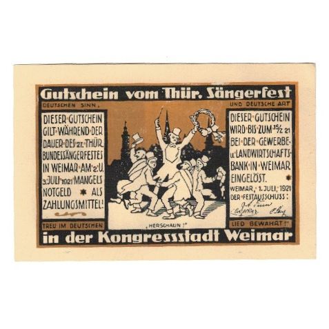 Banknote, Germany, Weimar Thür Sängerfest, 25 Pfennig, personnage, 1921